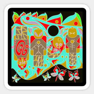 the brick scheme in totem ecopop tribal art with soccer and toys in green dark Sticker